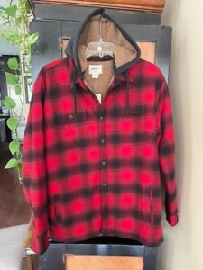 NWT Field & Stream Red Plaid Flannel Hooded Sherpa Lined Shirt Jacket sz L
