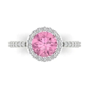 14K White Gold Halo Engagement Ring for Women, 1.86 ctw Simulated Pink Diamond - Picture 1 of 11