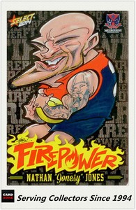 2014 AFL Champions Laserfoil Firepower Caricature FC35 Nathan Jones (Melbourne)