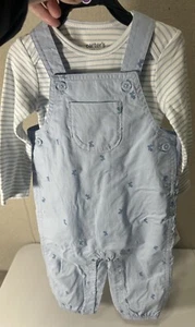 Child Of Mine Ps Knit Stripe Shirt And Blue Bunny Cotton Overalls Size 12 M New - Picture 1 of 6