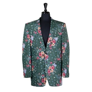 Mens Floral Blazer 42R Green Pink Flower Jacket Wedding Party Sport Coat Dressy - Picture 1 of 8