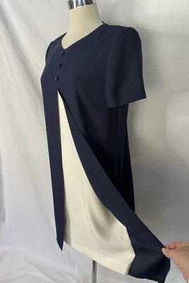 Винтажный Liz Claiborne трапециевидный платье темно-синий белый передней панели размер 6 стильный изящный! - Изображение 1 из 4