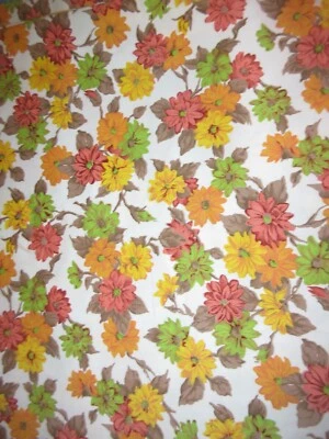 Vintage Cotton Fabric Manes Co Flowers Yellow Orange Brown Green Textured 4+ Yds - Image 1 of 4