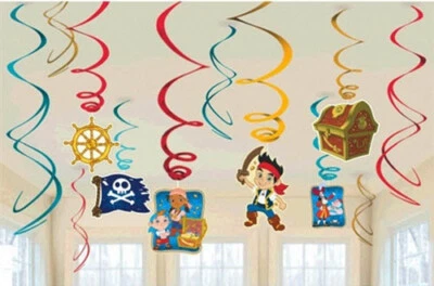 JAKE & NEVERLAND PIRATES birthday party hanging swirl decoration with foil 12pcs - Image 1 of 2