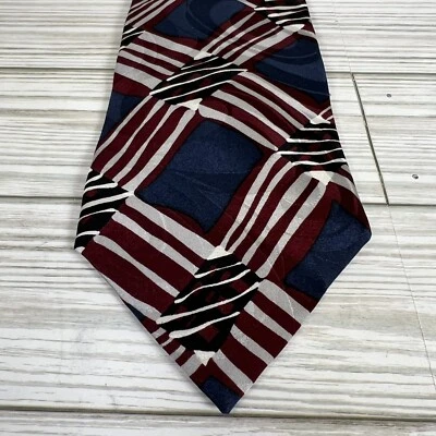 Corbata de seda Woodward Designer azul marino borgoña rojo blanco hecha a mano Foto 1 de 4