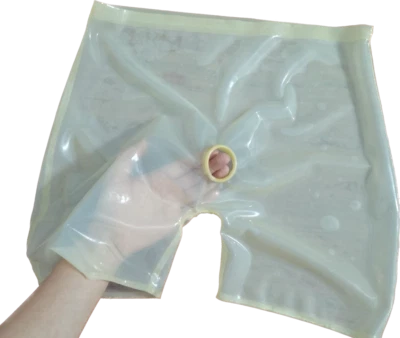 Bragas de látex transparentes para hombre ropa interior ajustada de goma con agujero de pene BDSM Foto 1 de 4