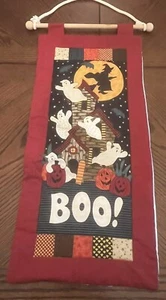 Halloween Art Quilt Wall Haunted House Ghost Witch Pumpkins Wood Dowel Rod - Picture 1 of 24