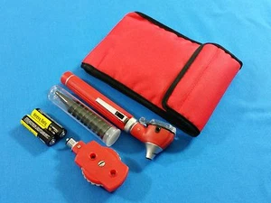 RED MINI FIBER OPTIC Otoscope Ophthalmoscope ENT Diagnostic + Batteries KIT - Picture 1 of 6