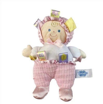 TAGGIES por Mary Meyer 8" Bebé ROSA/BLANCO Primera Muñeca Peluche Ojos Azules Usado en Excelente Condición Foto 1 de 4