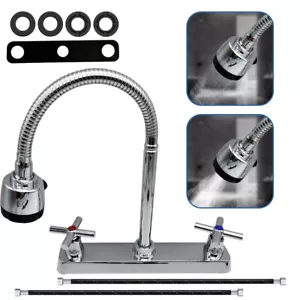Hot&Cold Water Kitchen Faucet 360°Rotatable Double Handle Sink Sprayer Mixer Tap - Picture 1 of 11
