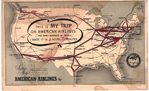 American Airlines Pubblicità This Is My Trip System Mappa 1950 - Foto 1 di 2