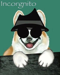 TAN CORGI con Sombrero y Gafas de Sol Arte Verde IMPRESIÓN de Pintura Digital Perro Obras de Arte - Imagen 1 de 1