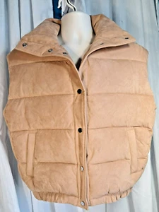 Express Faux Suede Tan Puffer Vest Zip Sample Size Mens Small Womens Large - Picture 1 of 15