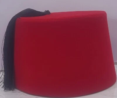 Sombrero Fez Tarboosh Sombrero con Borla Tommy Cooper Pavo Rojo Terciopelo Tradicional Foto 1 de 4