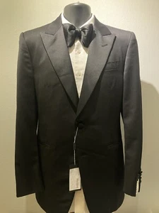 $1,395 NEW BASILE Milano Tuxedo Dinner Jacket Silk Peak Silver Pinstripe - Picture 1 of 7