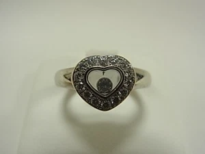 Chopard Happy Diamond 1P Pave Heart 18K anillo de oro blanco tamaño 4.6US - Imagen 1 de 3