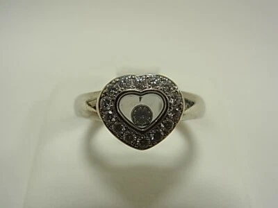 Chopard Happy Diamond 1P Pave Heart 18K anillo de oro blanco tamaño 4.6US - Imagen 1 de 3