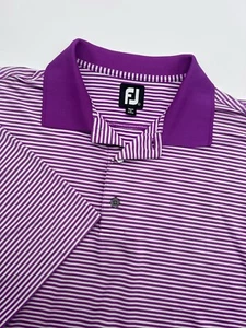 Footjoy Polo Shirt Men's Large White Purple Striped Performance No Club Logo - Picture 1 of 9