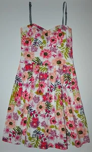 New Aryeh Small Sundress White W/ Multi-Color Flower Floral Sleeveless Pleated - Picture 1 of 12