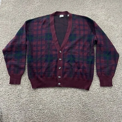 Vintage 90s Streetwear Mens Large Plaid Kurt Cobain Cable Knit Cardigan Sweater - Image 1 of 4