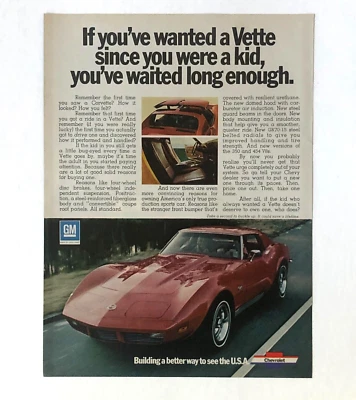 Chevrolet Corvette 1973 anuncio Wanted Vette Since Kid Chevy de colección impresión AD Foto 1 de 2