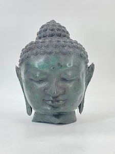 * BUDDHA KOPF PATINIERT BRONZE SKULPTUR SÜDOSTASIEN VINTAGE - Bild 1 von 13