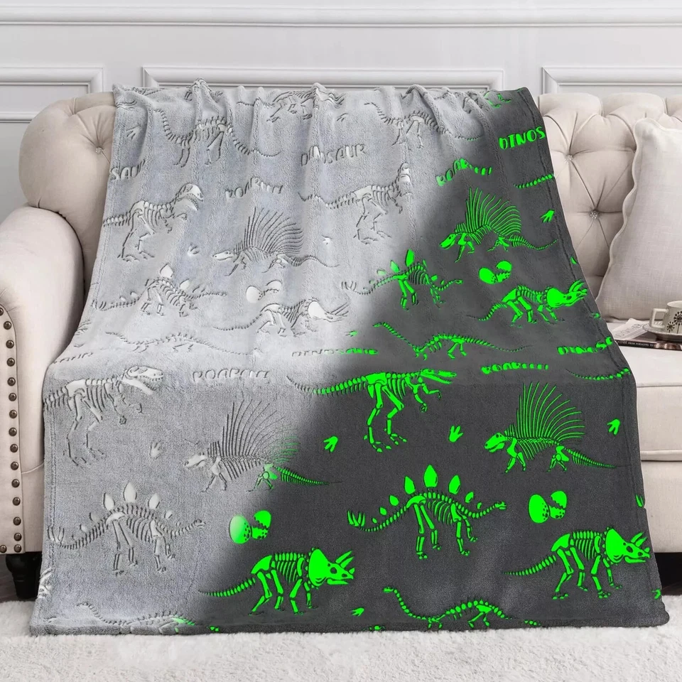 Jekeno Glow in the Dark Blanket Dinosaur Throw Blanket for Boys Kids Soft Warm