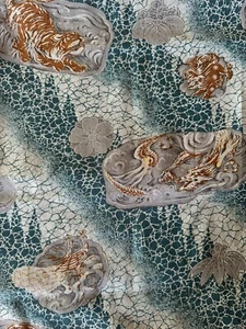 Vintage Japanese Kimono Fabric Dragon Phoenix Tiger Tapestry Muslin Cloth - Picture 1 of 11