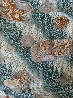 Vintage Japanese Kimono Fabric Dragon Phoenix Tiger Tapestry Muslin Cloth - Image 1 of 4