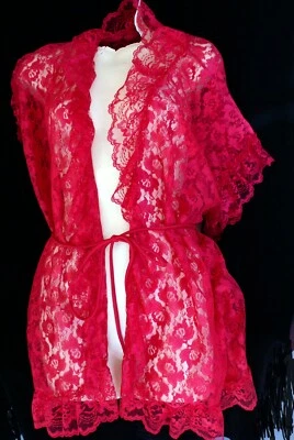 New Red Lace Short Robe with Tie String One Size Valentine Lingerie Foto 1 de 2