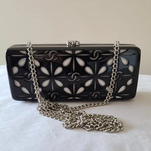 Chanel Vintage Minaudiere hardcase mini crossbody black acrylic silver hardware - Picture 1 of 10