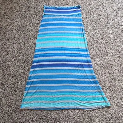 Wet Seal Maxi Skirt Size Large Stretchy Blue Gray Stripes Beachy Resort Boho - Image 1 of 4