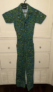 Big Bud Press Moss Blossom Short Sleeve Jumpsuit Boilersuit Green Floral XXS - Picture 1 of 4