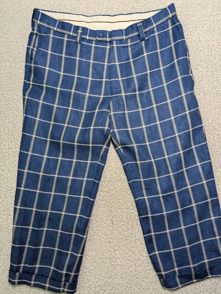 Pantalones de lino Inserch azul a cuadros 42X25 Foto 1 de 4