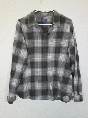 PENDLETON Women's Button Down Flannel Shirt Gray & Green Pink Size Large - Image 1 of 4