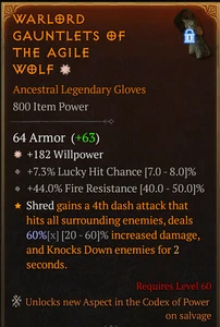 💥DIABLO 4💥SEASON 10💥Aspect💥The Agile Wolf 60% Perfect Aspect - Picture 1 of 1
