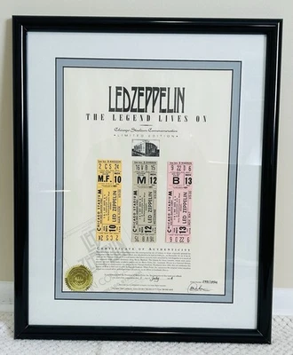 Led Zeppelin - Boletos de conciertos Chicago 1980 sin usar enmarcados con certificado de autenticidad edición 293/1994 Foto 1 de 4
