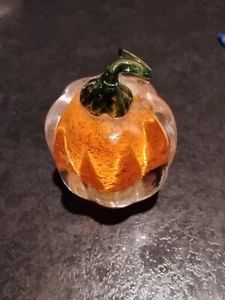 Blown Art Glass Orange Pumpkin With Stem Signed Art - Picture 1 of 4