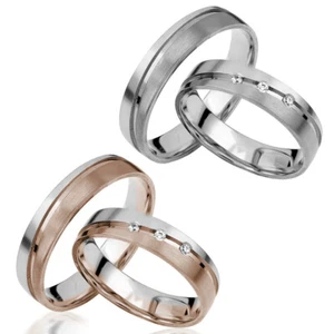 2 Gold Platin Palladium Trauringe Partnerringe Eheringe mit Diamanten 0,06 ct - Bild 1 von 18