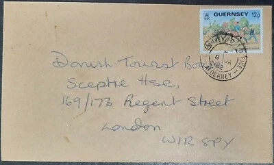 (GGY-228) GUERNSEY 1982  Stamped Envelope from ALDERNEY to LONDON with SG 246 - Image 1 of 2