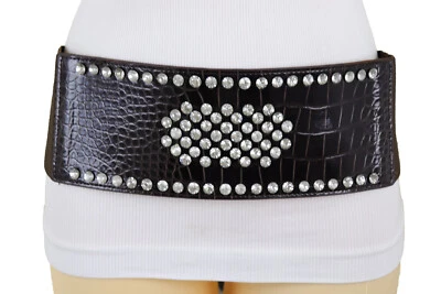 Femme Marron Foncé Simili Cuir Élastique Large Fantaisie Habillé Ceinture Argent - Photo 1/4