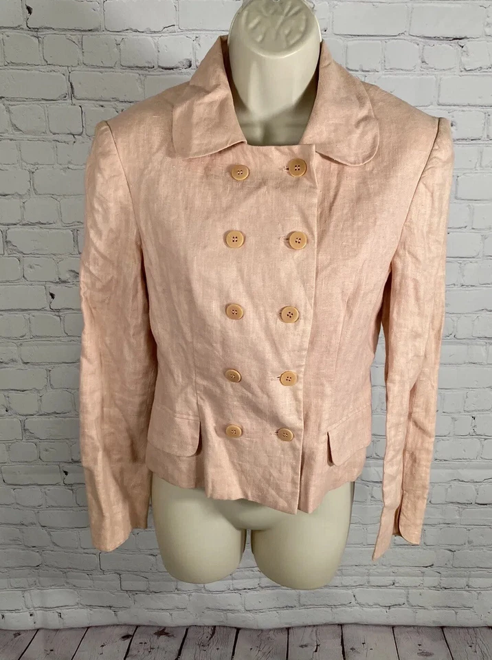 Blazer De Colección BCBG Paris 100% Lino Rosa Doble Pecho Abotonado EE. UU. Para Mujer’s 4 Foto 1 de 4