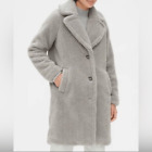 Nwt New Gap Teddy Sherpa Coat Size Xs In Silver Grey Faux Fur Long Bear