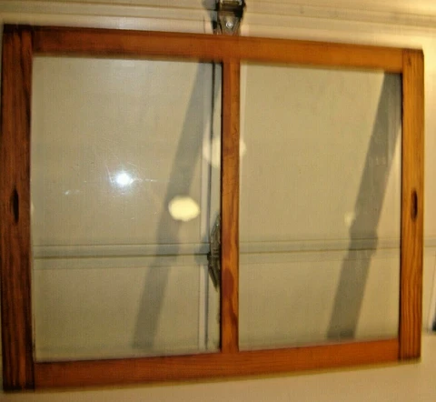 Two Antique Sliding Pine Doors ~ Double Panes inset handles for Showcase   #589 Cover