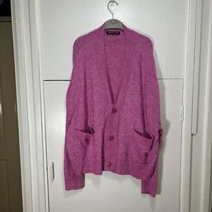 Cole Buxton Pink Brushed Cardigan Dropped Shoulders Wool Cashmere Blend Size L - Picture 1 of 7