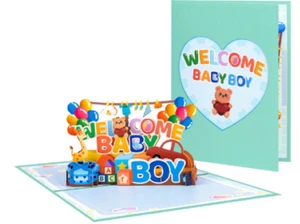 Handmade 3D Pop Up Card New Baby Boy 20cm h x 15cm w - Picture 1 of 1