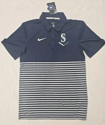 $70 Nike MLB Seattle Mariners Home Plate Striped Polo- Navy/Gray-(Small)NEW - Image 1 of 4