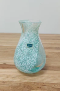 Caithness Glass Aqua Green & White Speckle Swirl Pattern Bud Vase With Sticker - Picture 1 of 8