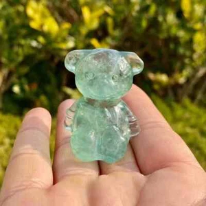 Natural Green fluorite bear ๐ป ornament carving crystal Random 1PC - Picture 1 of 3