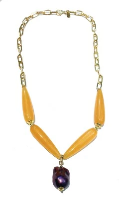 Collana choker agata gialla gocce ciondolo perla barocca viola argento sterling  - Immagine 1 di 3